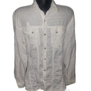 Point Zero Men's White Casual Linen Blend Button Up Shirt L